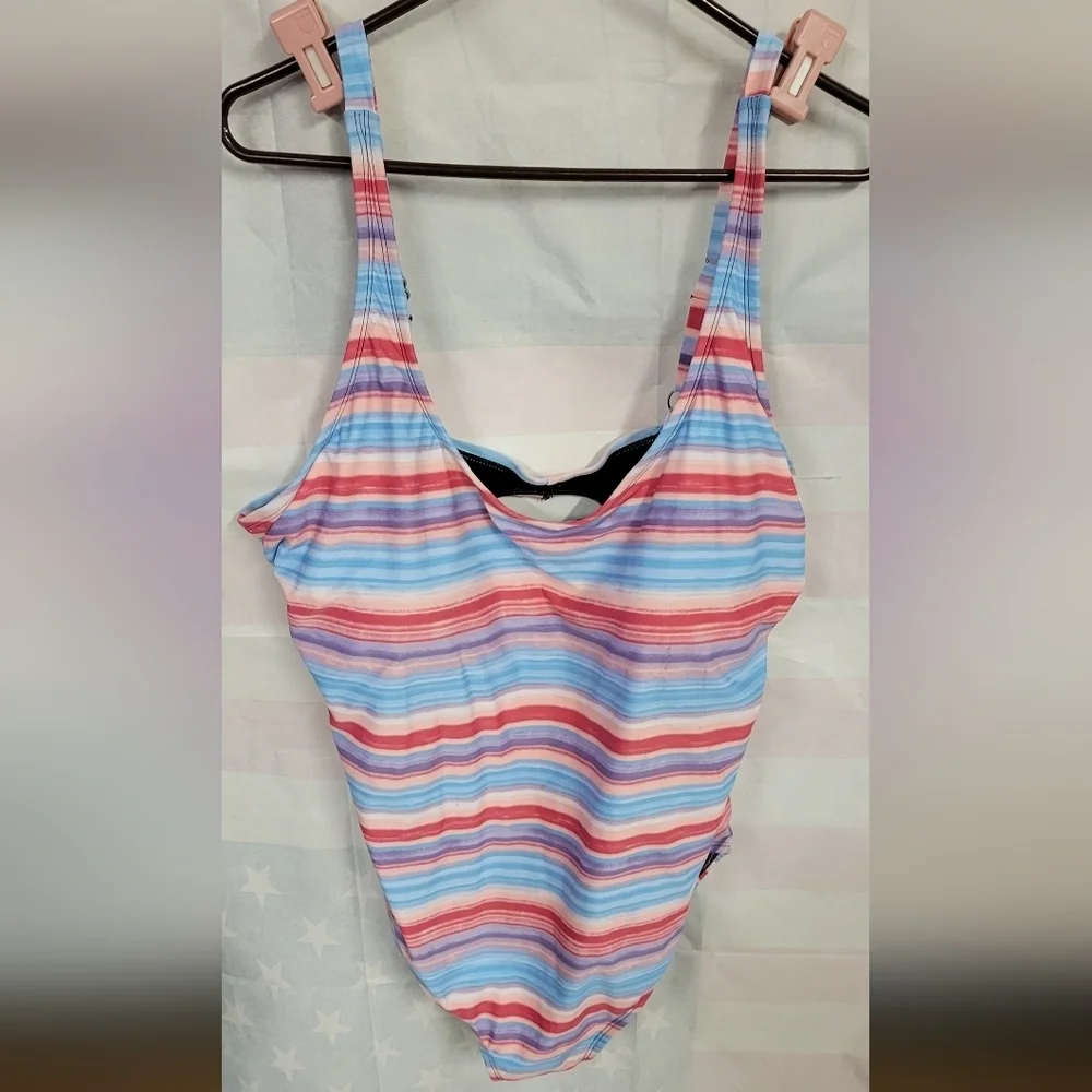 Roatan Swimwear Striped Print One-Piece 3X